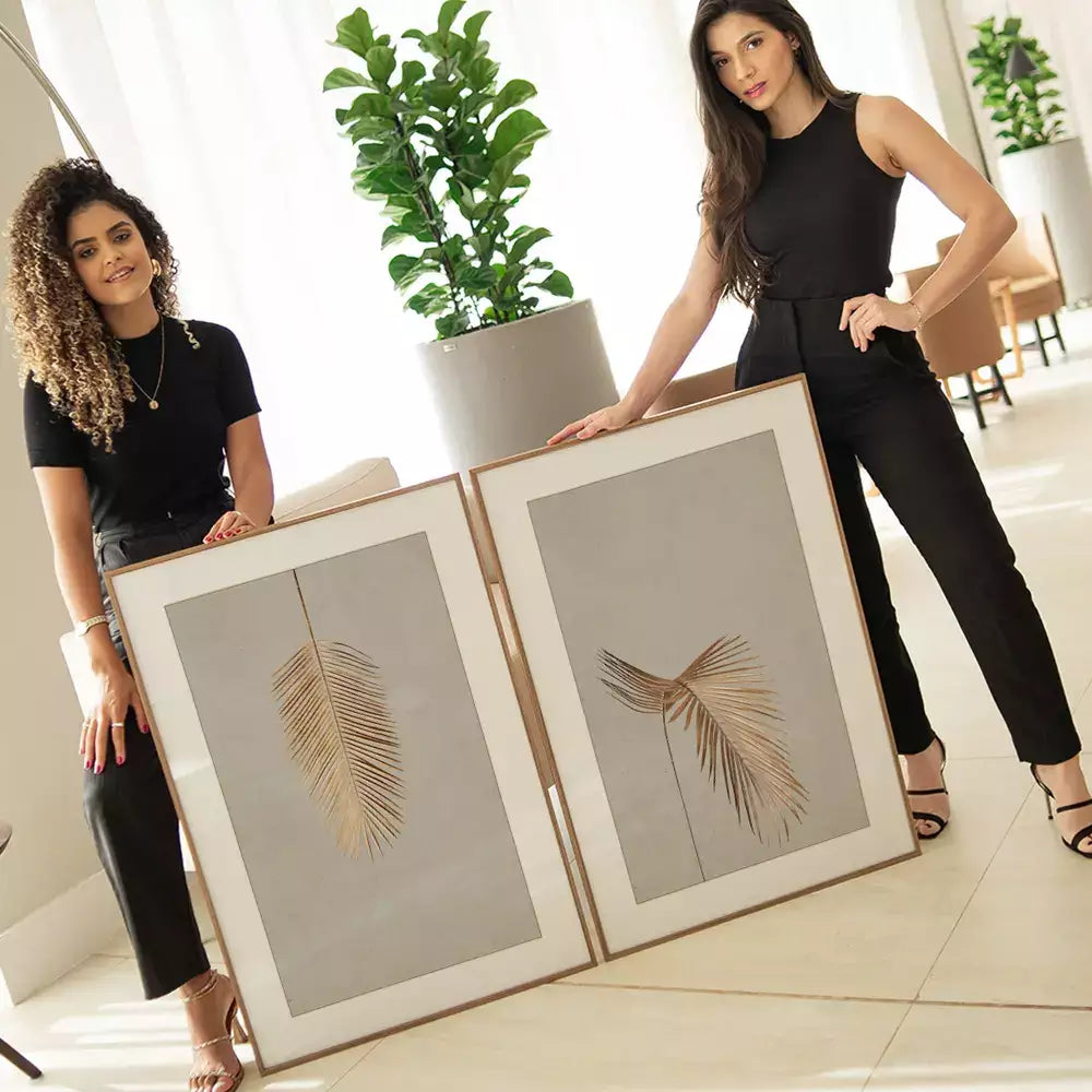 Kit Quadro Decorativo Folha de Palmeira Dourada com Textura · foto 2