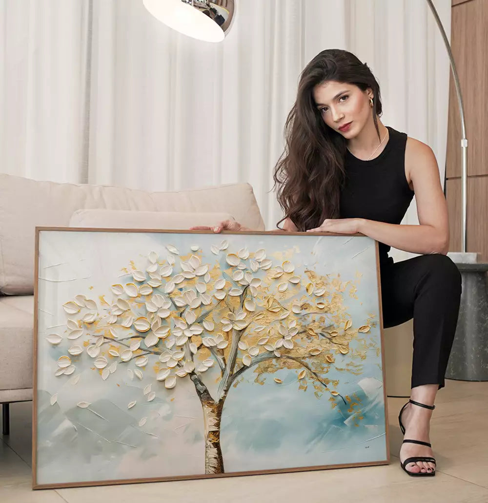 Quadro Decorativo Árvore das Folhas Brancas Esculpidas · foto 2