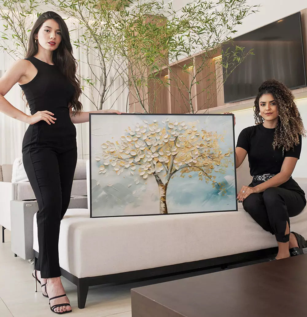 Quadro Decorativo Árvore das Folhas Brancas Esculpidas · foto 3