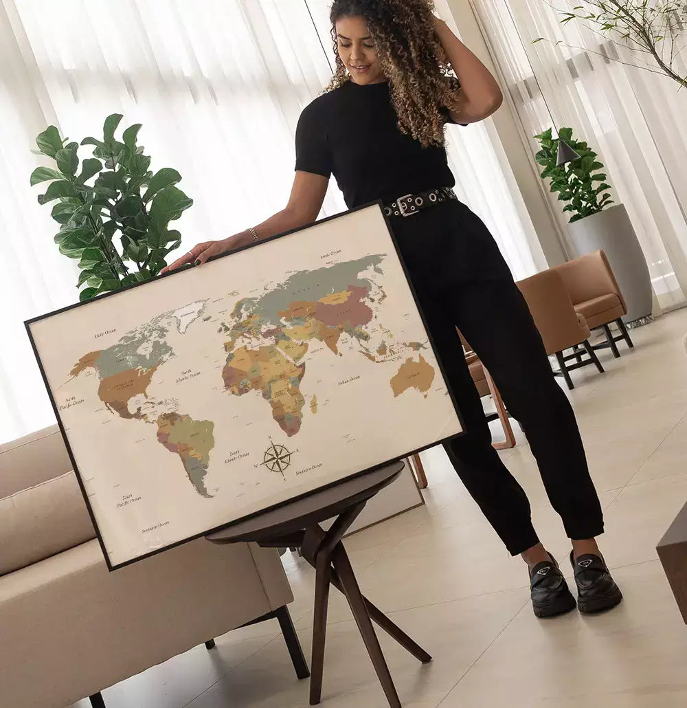 Quadro Decorativo Mapa Mundi Clássico Nomeado com Países · foto 2