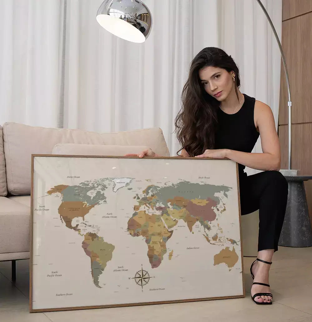 Quadro Decorativo Mapa Mundi Clássico Nomeado com Países · foto 6
