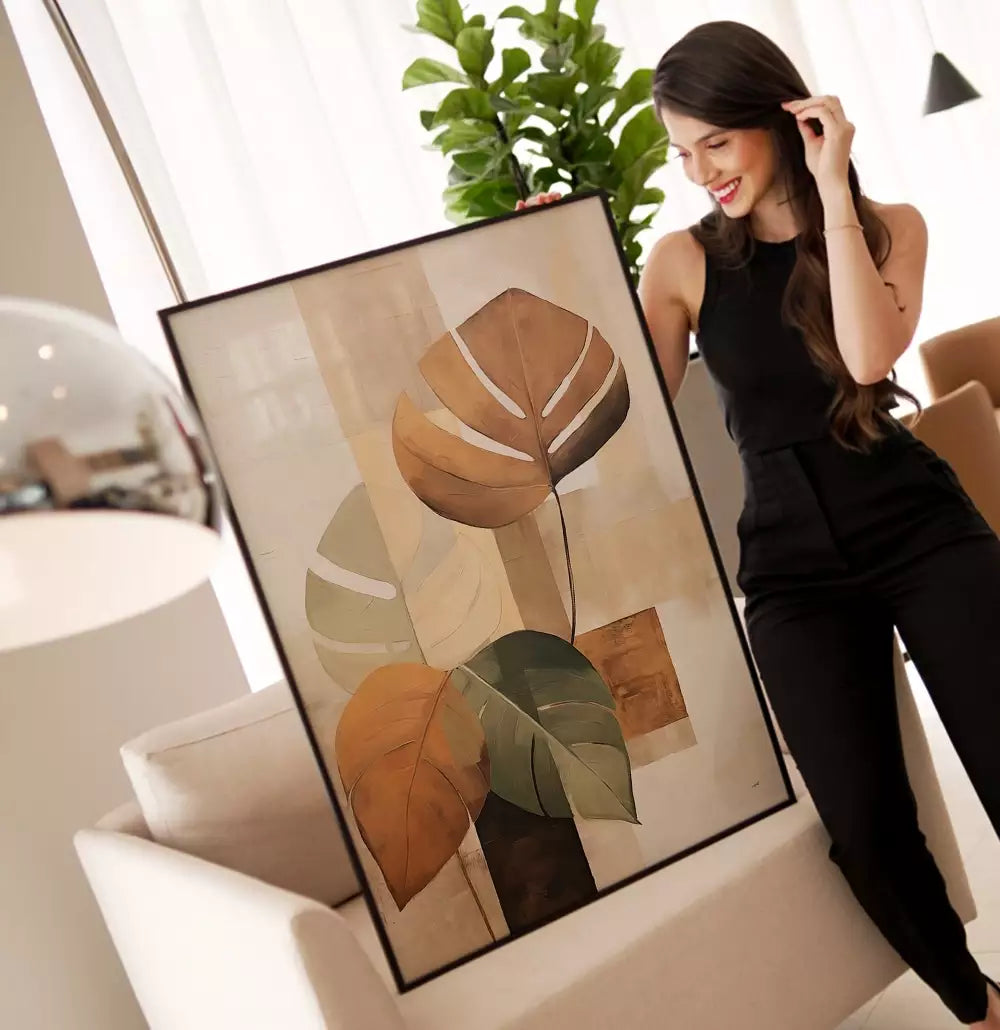 Quadro Decorativo Pintura Abstrata Floral Costela de Adão com Retângulos · foto 3