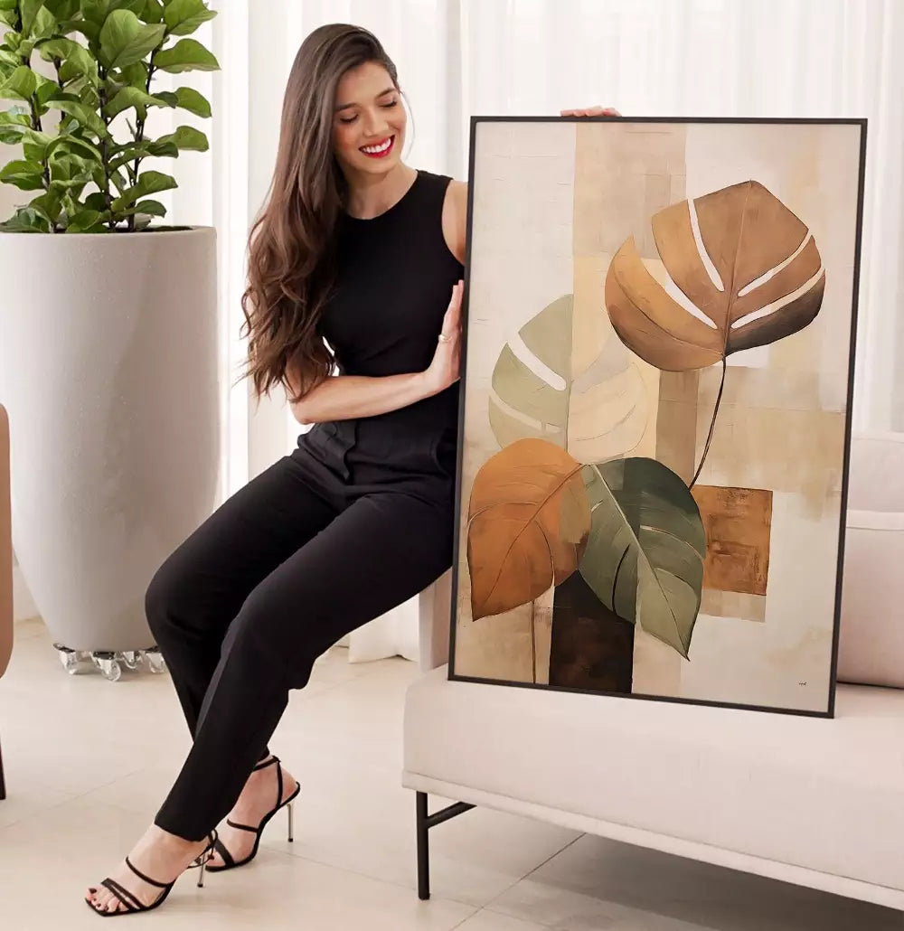 Quadro Decorativo Pintura Abstrata Floral Costela de Adão com Retângulos · foto 4