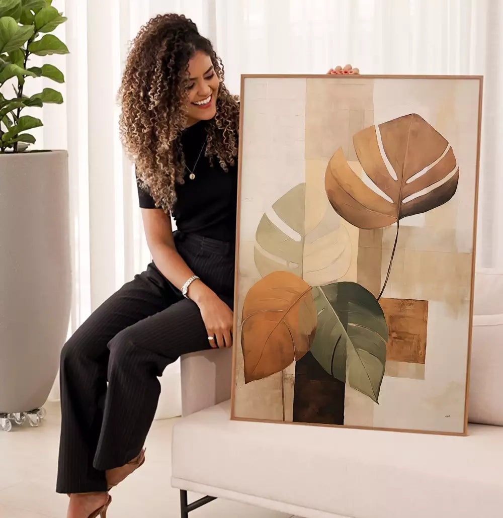 Quadro Decorativo Pintura Abstrata Floral Costela de Adão com Retângulos · foto 5