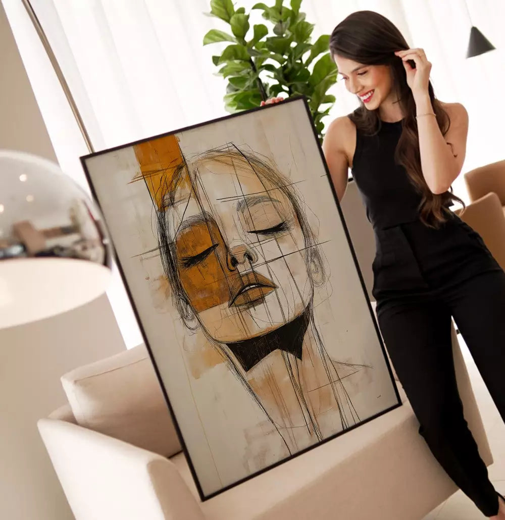 Quadro Decorativo Pintura Abstrata Scketch Rosto Feminino · foto 3