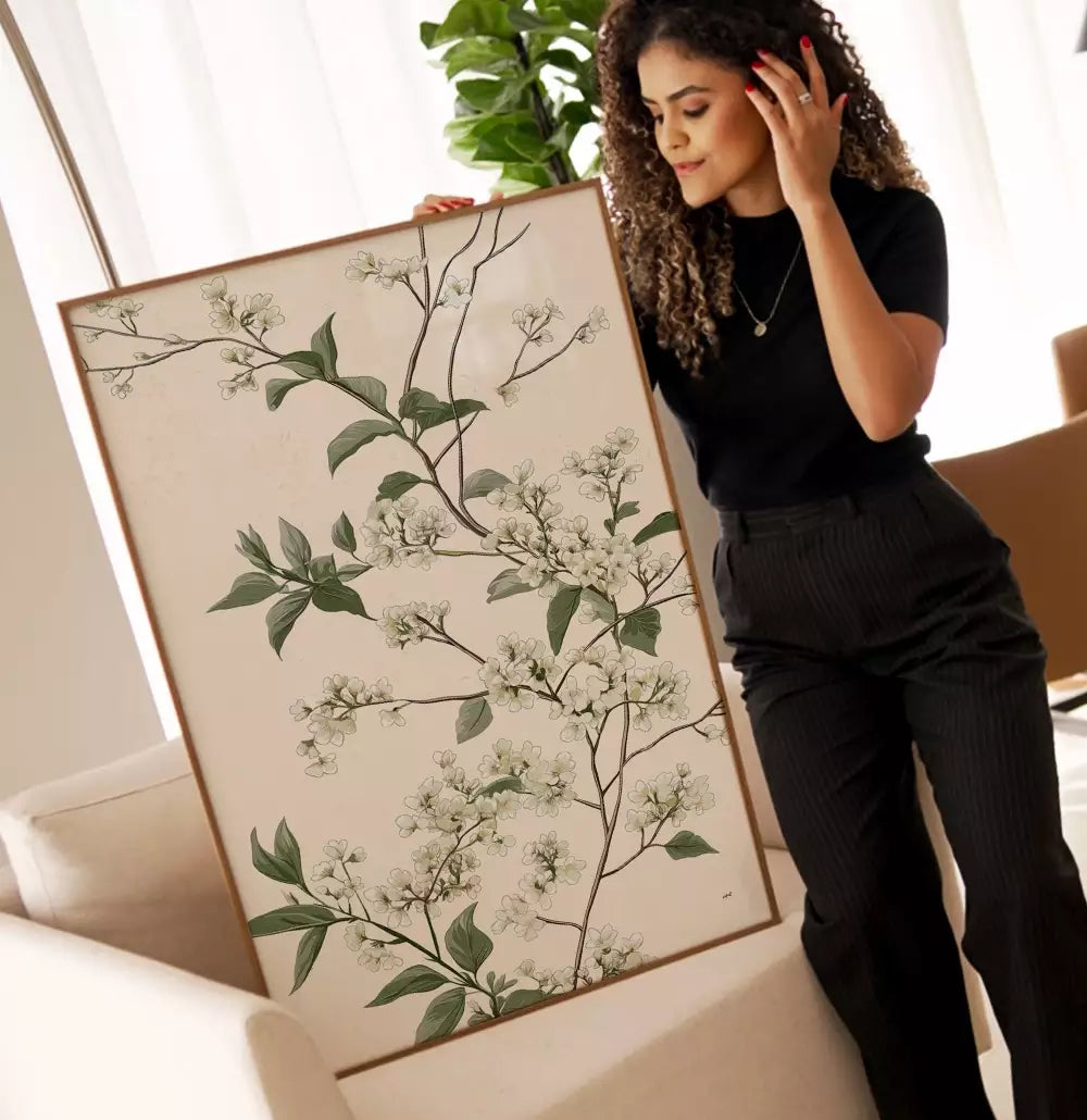 Quadro Decorativo Pintura Floral Ramos e Flores Brancas · foto 2