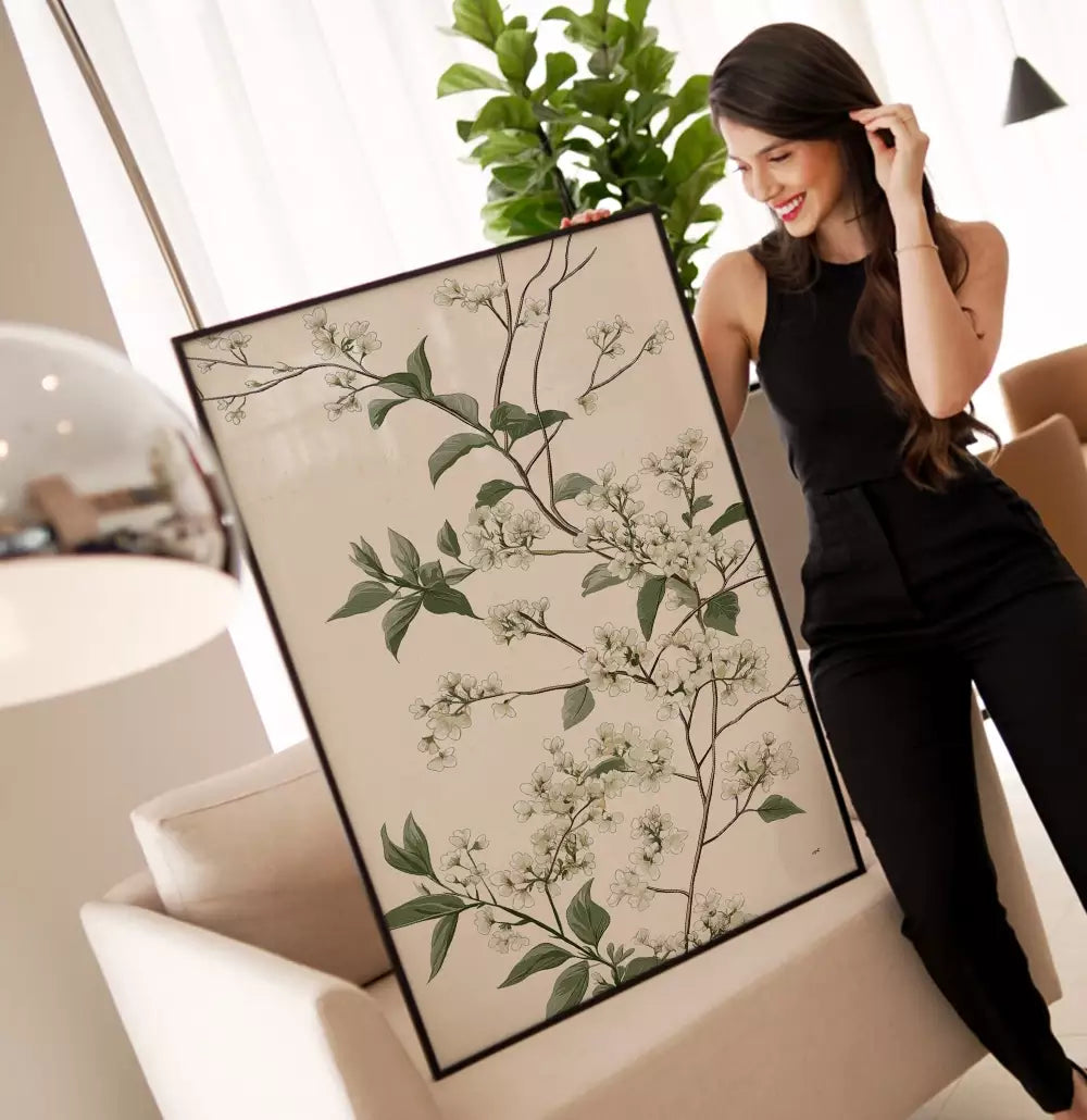Quadro Decorativo Pintura Floral Ramos e Flores Brancas · foto 3