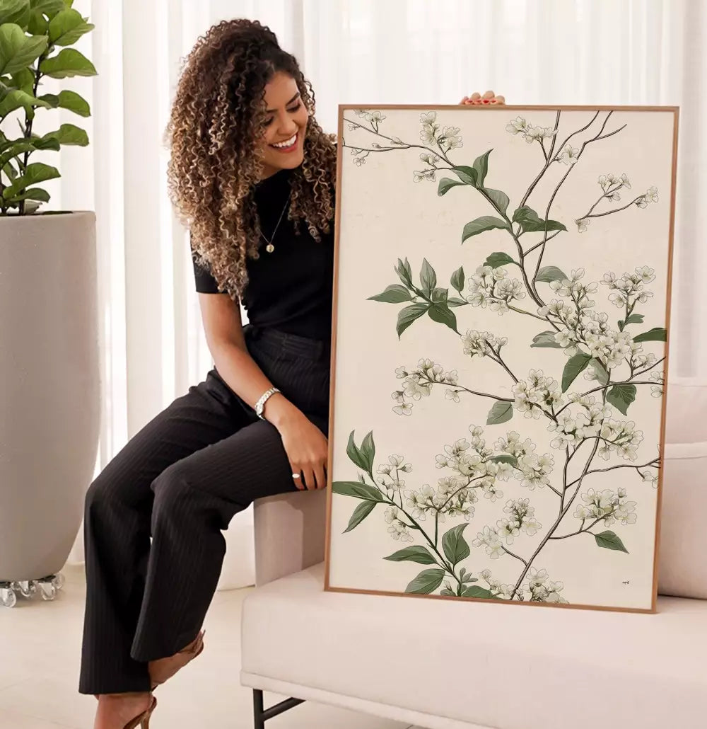 Quadro Decorativo Pintura Floral Ramos e Flores Brancas · foto 5