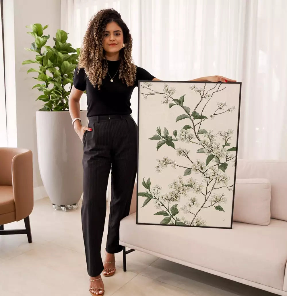 Quadro Decorativo Pintura Floral Ramos e Flores Brancas · foto 6