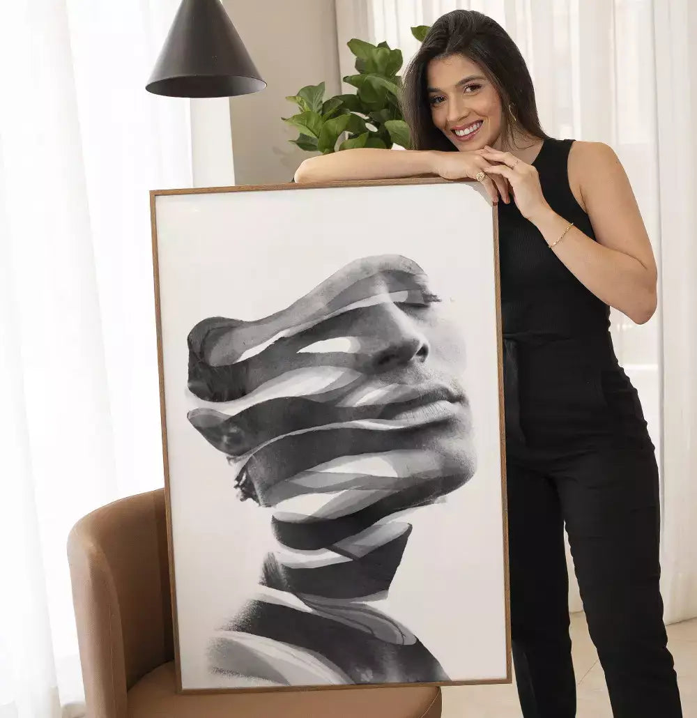 Quadro Decorativo Rosto em Cortes Abstratos Preto e Branco · foto 2