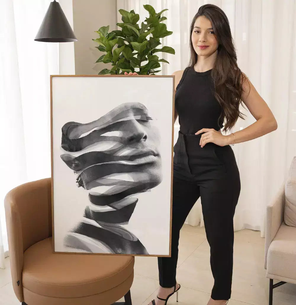 Quadro Decorativo Rosto em Cortes Abstratos Preto e Branco · foto 4