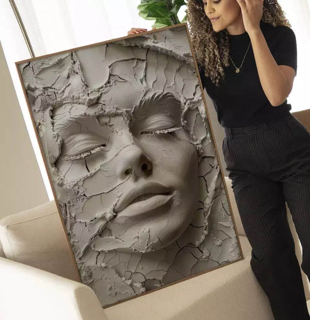 Quadro Decorativo Rosto Textura Estilo Gesso Craquelado Abstrato · foto 2