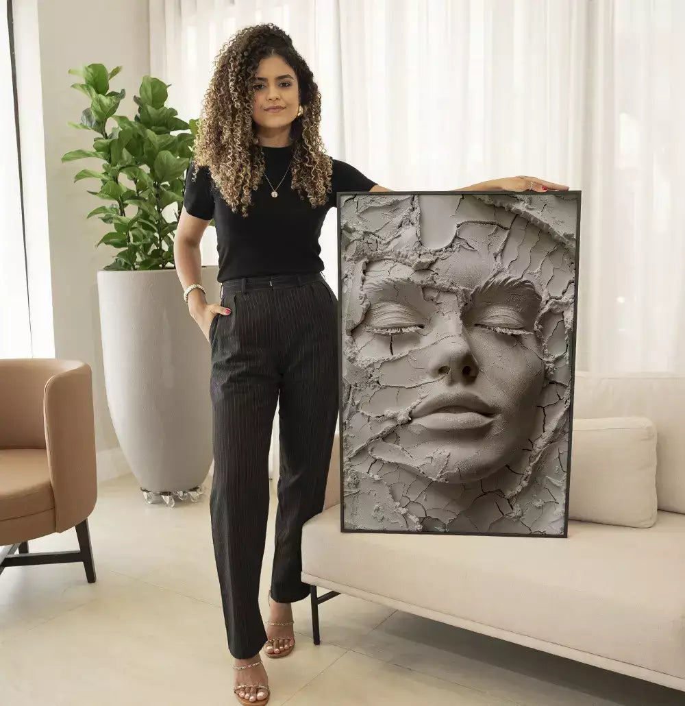 Quadro Decorativo Rosto Textura Estilo Gesso Craquelado Abstrato · foto 6