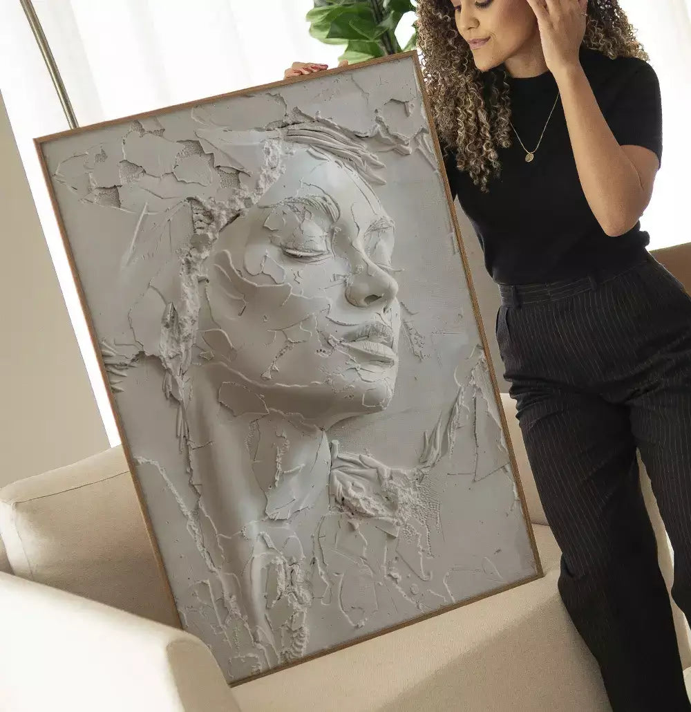 Quadro Decorativo Rosto Textura Estilo Gesso Craquelado Abstrato · foto 2