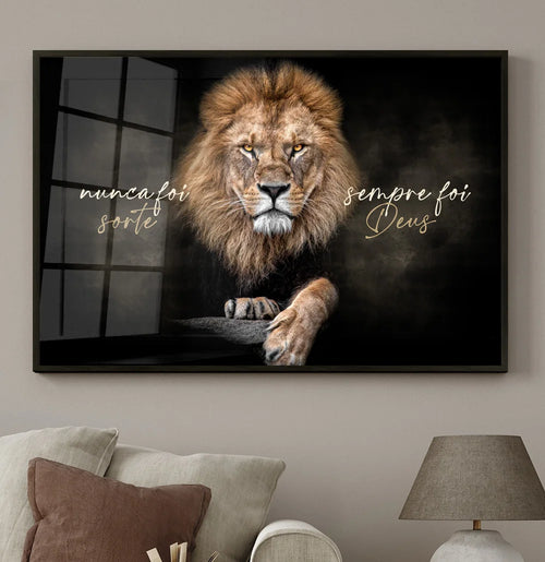 Quadro Decorativo Retangular Leão Judá Nunca Foi Sorte Sempre Foi Deus