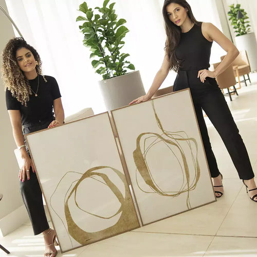 Kit Quadro Decorativo Abstract Beige Lines