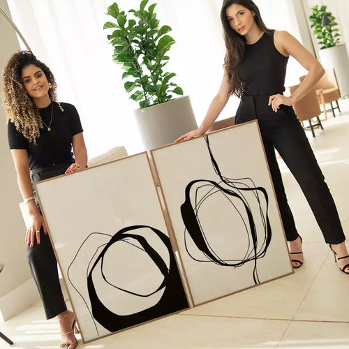 Kit Quadro Decorativo Abstract Black Lines