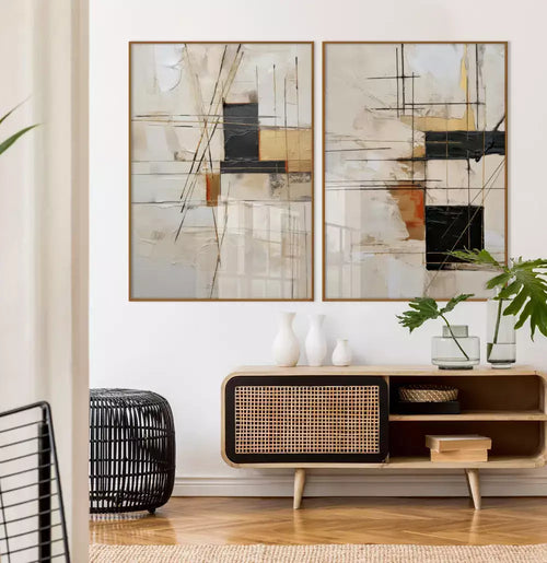 Kit Quadro Decorativo Abstrato BlackGold Linhas Cruzadas