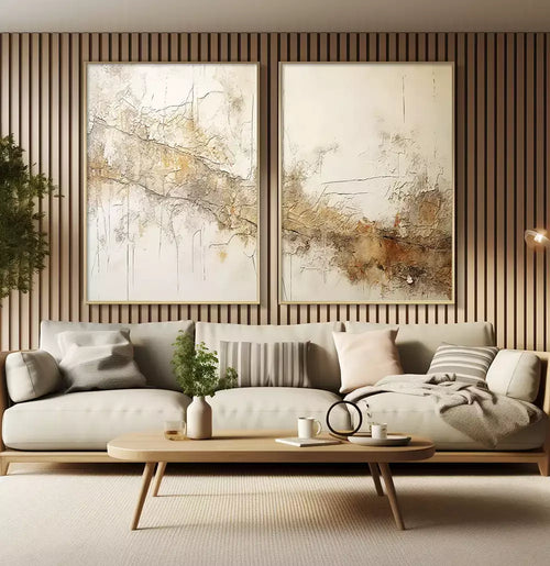 Duo Quadro Decorativo Abstrato Textura Estilo Gesso