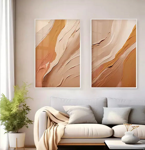 Kit Quadro Decorativo Abstrato Textura Estilo Gesso Earth River