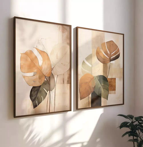 Kit Quadro Decorativo Abstrato Floral Costela de Adão