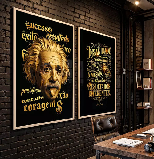 Kit Quadro Decorativo Albert Einstein Frase Insanidade