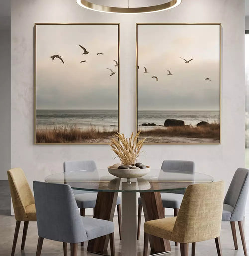 Duo Quadro Decorativo As Gaivotas na Praia Nublada