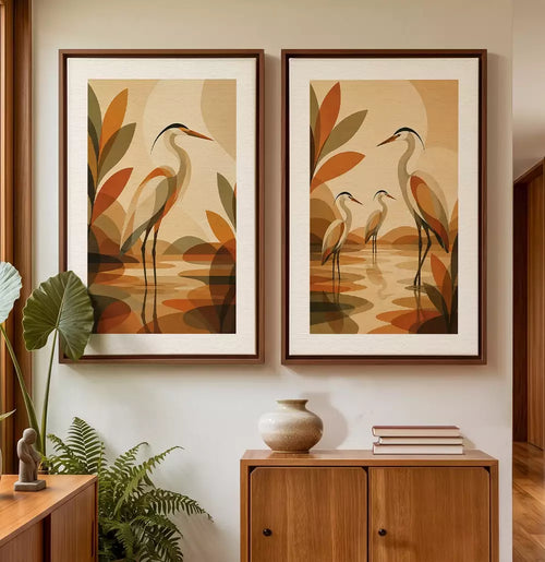 Kit Quadro Decorativo As Garças ao Entardecer