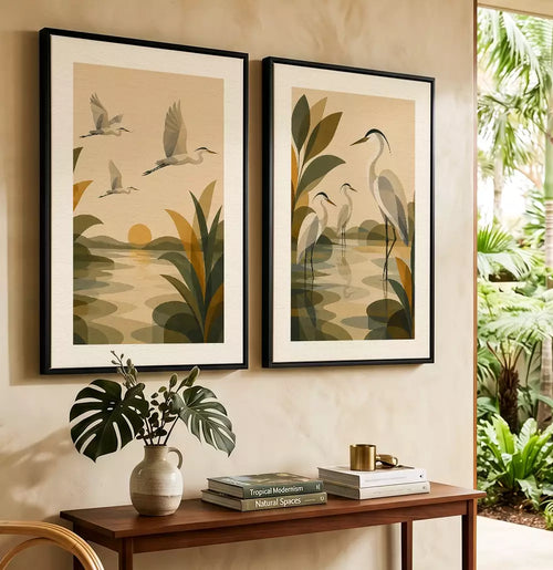 Kit Quadro Decorativo As Garças Serenas