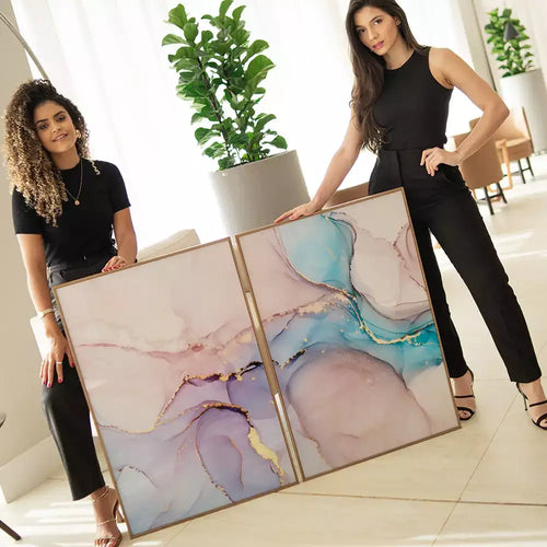 Kit Quadro Decorativo Blend Rosé Gold & Blue - Coleção Color Prime