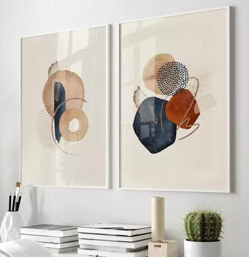 Kit Quadro Decorativo Boho Style Azul Bege e Linhas Gold 8 Off