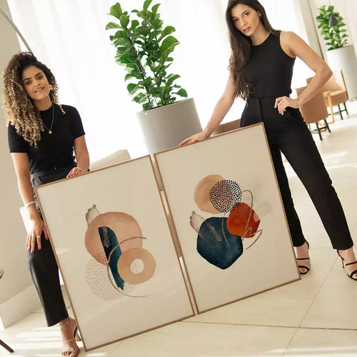 Kit Quadro Decorativo Boho Style Azul Bege e Linhas Gold 8 Off