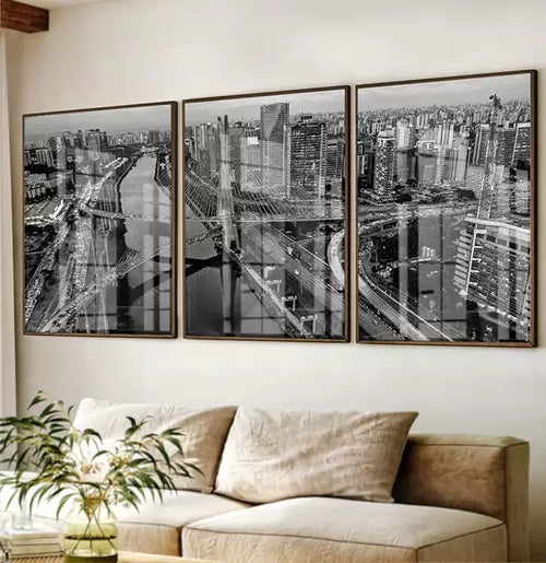 Trio Quadro Decorativo Cidade de São Paulo Fotografia Preto e Branco