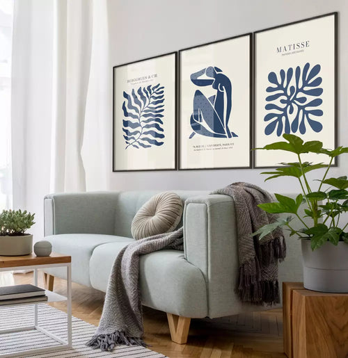 Trio Quadro Decorativo Coleção Henri Matisse Blue Nude and Plants