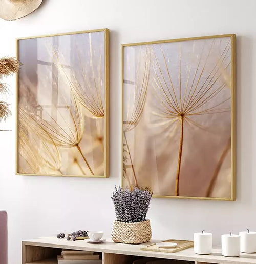 Duo Quadro Decorativo Dente de Leão Dourado Fotografia