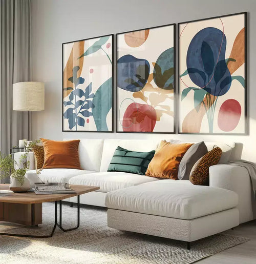 Trio Quadro Decorativo Floral das Formas e Linhas Orgânicas