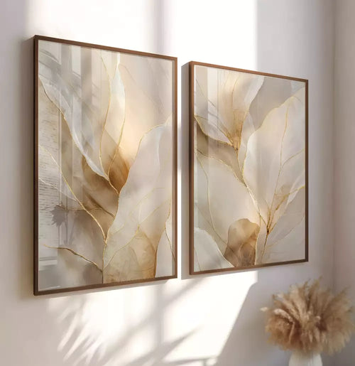 Duo Quadro Decorativo Folhas de Aurora