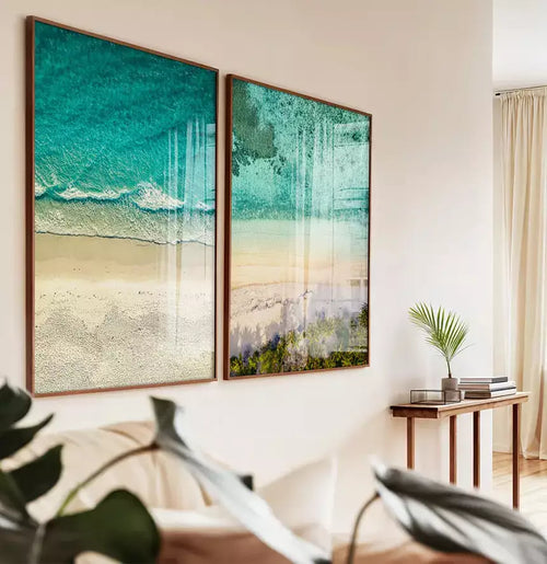 Duo Quadro Decorativo Praia Areia e Mar Fotografia Vista de Cima