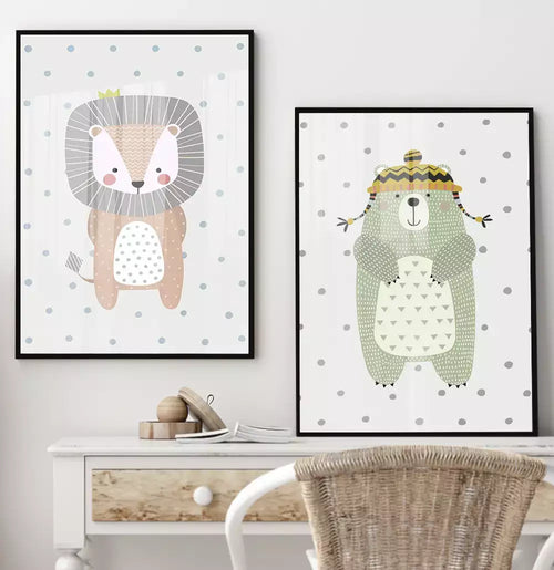 Duo Quadro Decorativo Rei Leão e Urso Com Poa