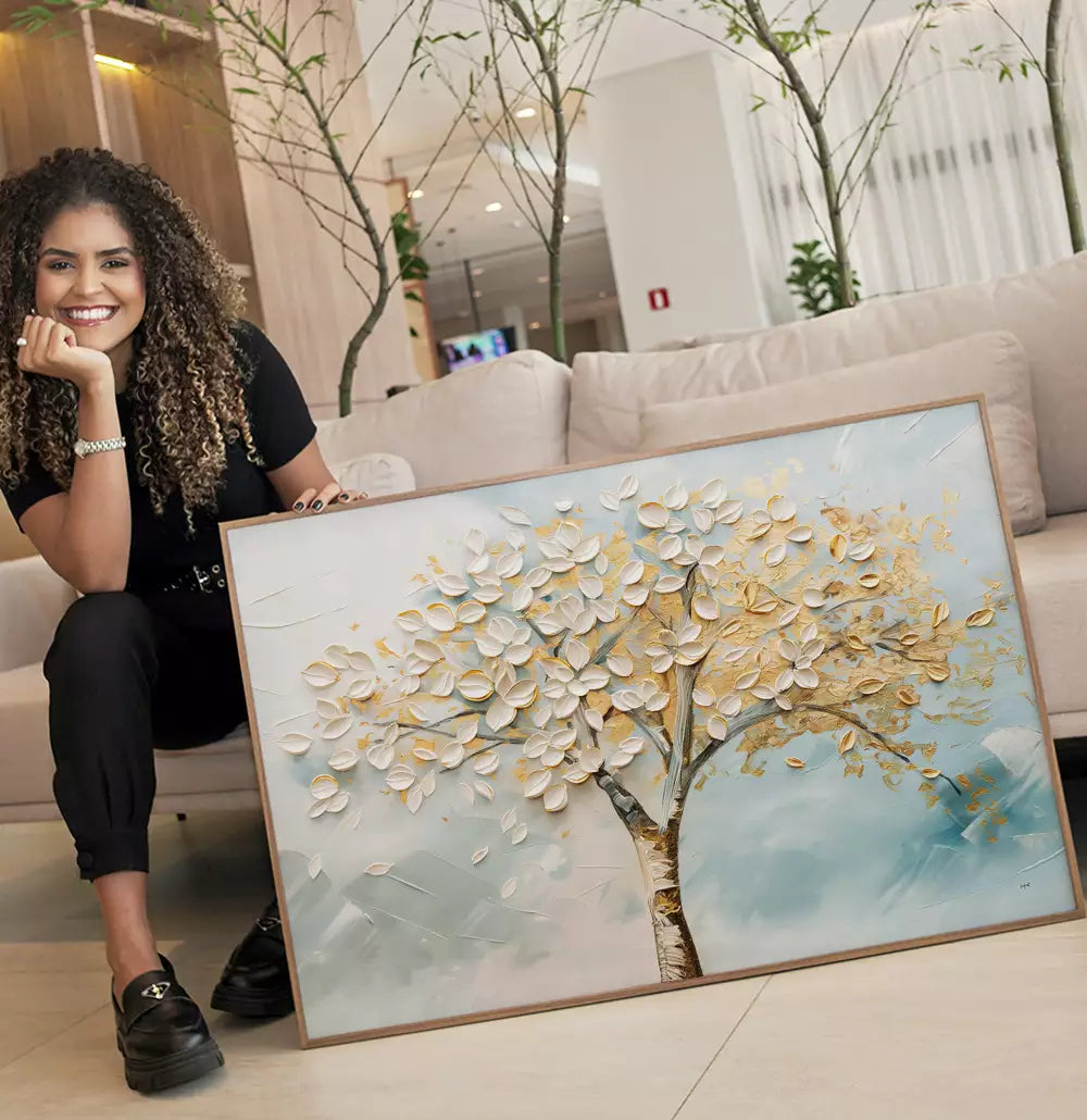 Quadro Decorativo Árvore das Folhas Brancas Esculpidas · foto 6