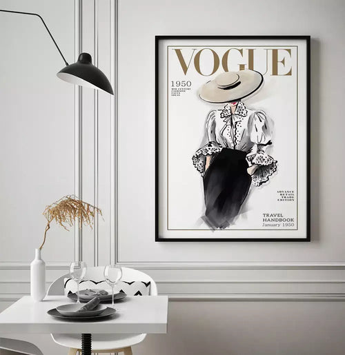 Quadro Decorativo Capa Revista Moda Vogue 1950 Classic