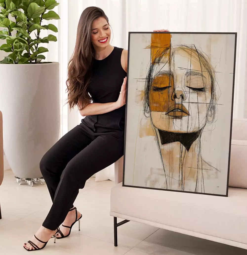 Quadro Decorativo Pintura Abstrata Scketch Rosto Feminino · foto 4