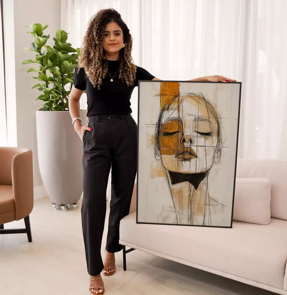 Quadro Decorativo Pintura Abstrata Scketch Rosto Feminino · foto 6