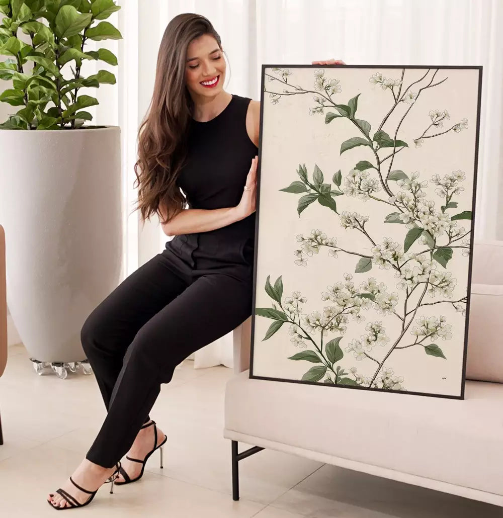 Quadro Decorativo Pintura Floral Ramos e Flores Brancas · foto 4