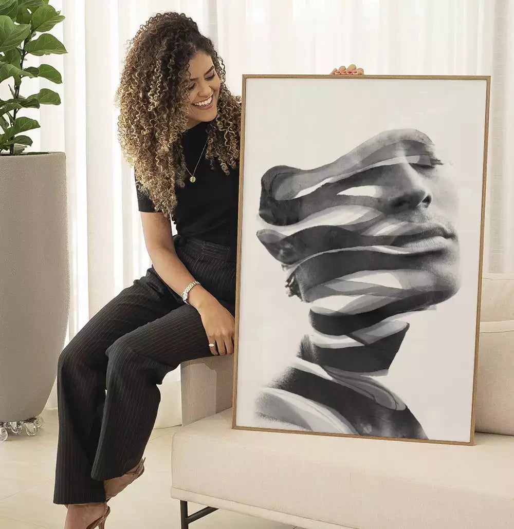 Quadro Decorativo Rosto em Cortes Abstratos Preto e Branco · foto 5