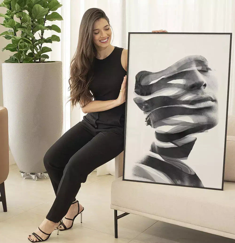 Quadro Decorativo Rosto em Cortes Abstratos Preto e Branco · foto 6
