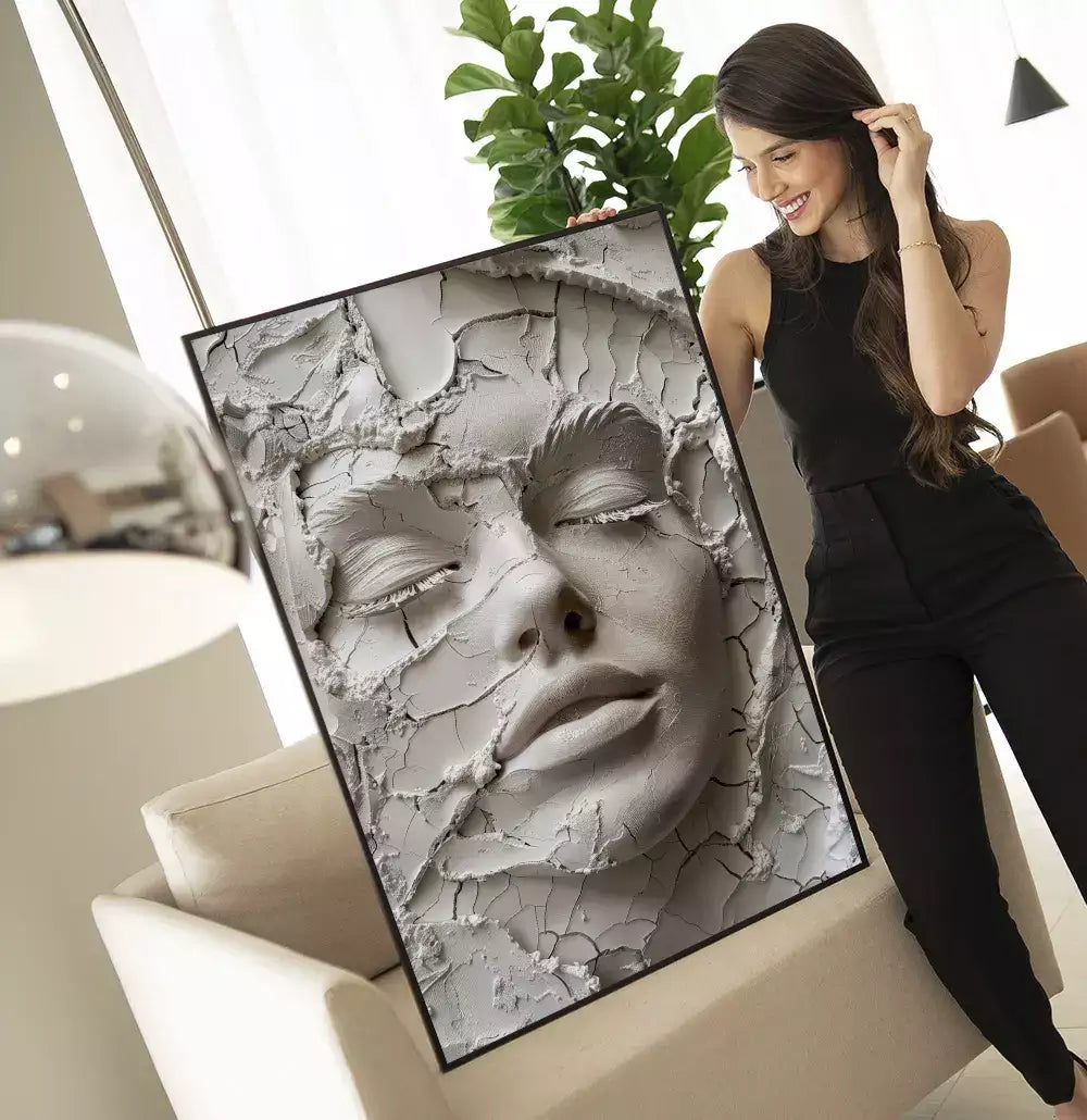 Quadro Decorativo Rosto Textura Estilo Gesso Craquelado Abstrato · foto 3