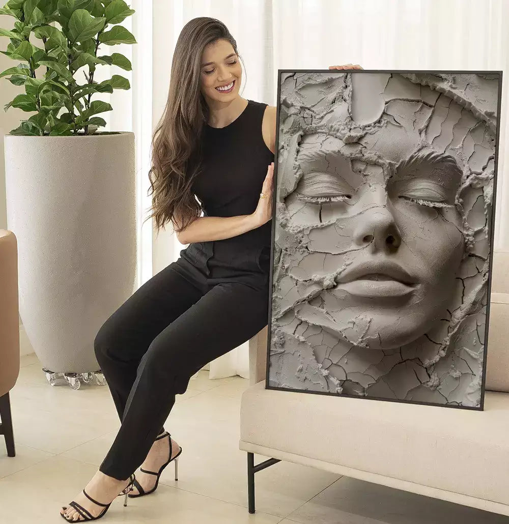 Quadro Decorativo Rosto Textura Estilo Gesso Craquelado Abstrato · foto 4