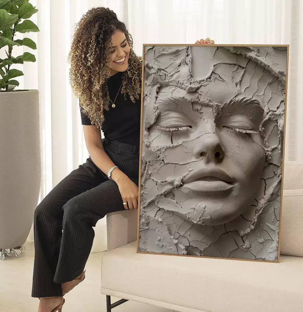 Quadro Decorativo Rosto Textura Estilo Gesso Craquelado Abstrato · foto 5