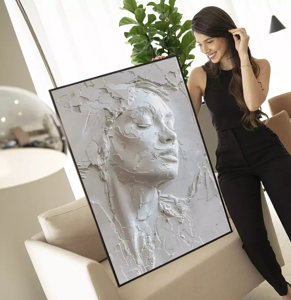 Quadro Decorativo Rosto Textura Estilo Gesso Craquelado Abstrato · foto 3